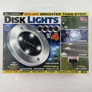 Bell+Howell Solar Disk Lights Powered 4 LED Brushed Steel As Seen on TV